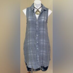 Stone & Clothe Blue & White Striped Sleeveless Button-Down High Low Dress Sz S.
